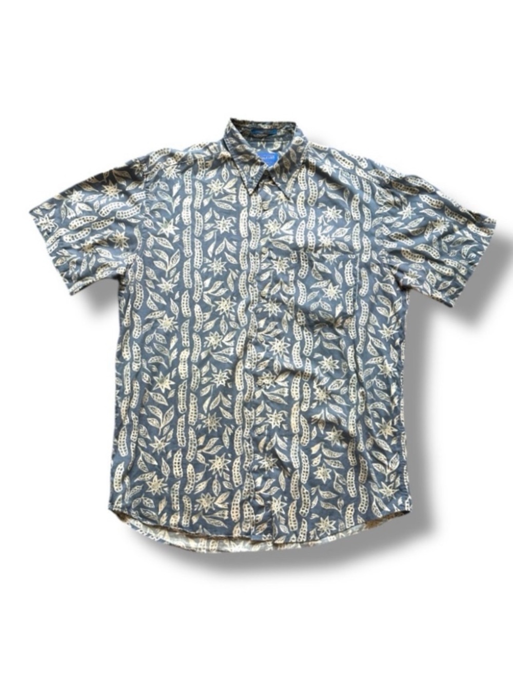 Pendleton Slate Blue & Tan Hawaiian Button Up Camp Shirt Mens Size Medium Summer